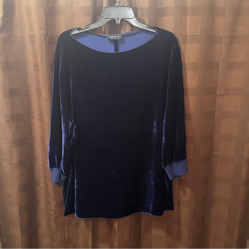 LAFAYETTE 148 Velvet Boatneck Deep Midnight Blue Blouse XXL - Picture 3 of 5
